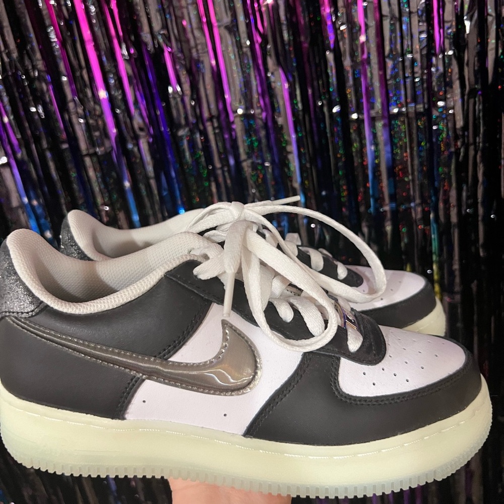 Black and White Sneakers with Silver Accents